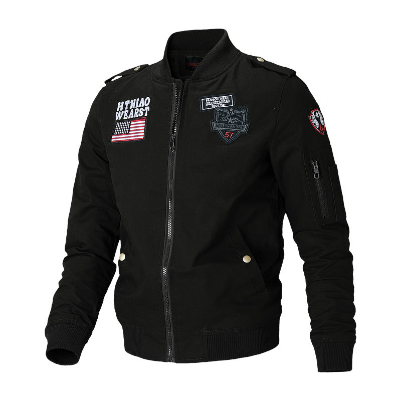 Herren Leder-Fliegerjacke Militärstil mit Patches