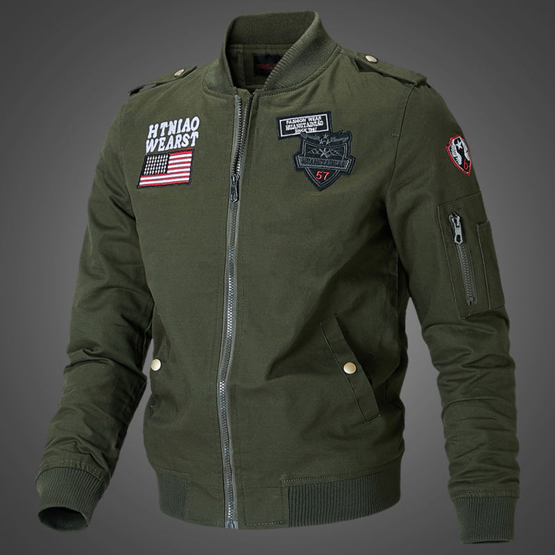 Herren Leder-Fliegerjacke Militärstil mit Patches