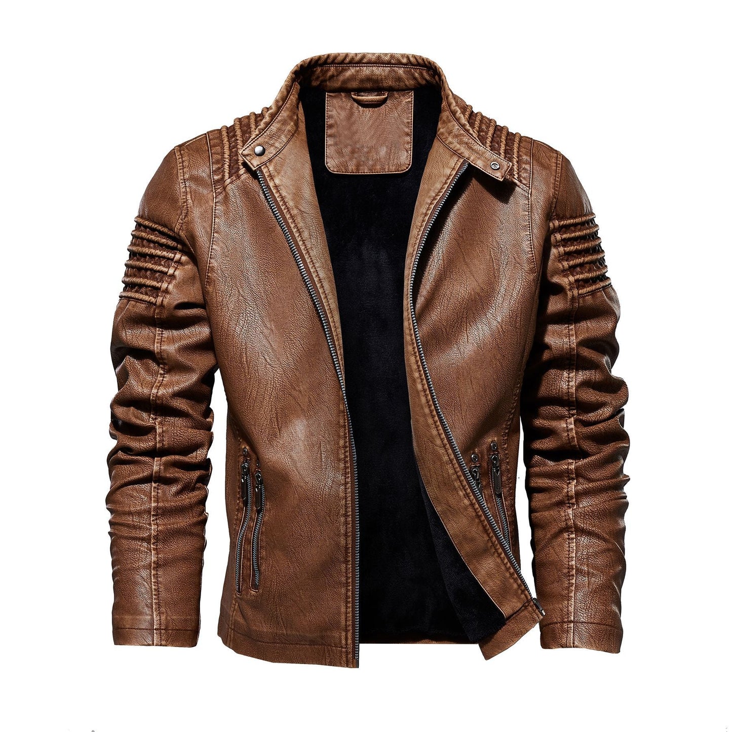 Lederjacke Herren Mit Strukturierten Schultern Elegant Schwarz