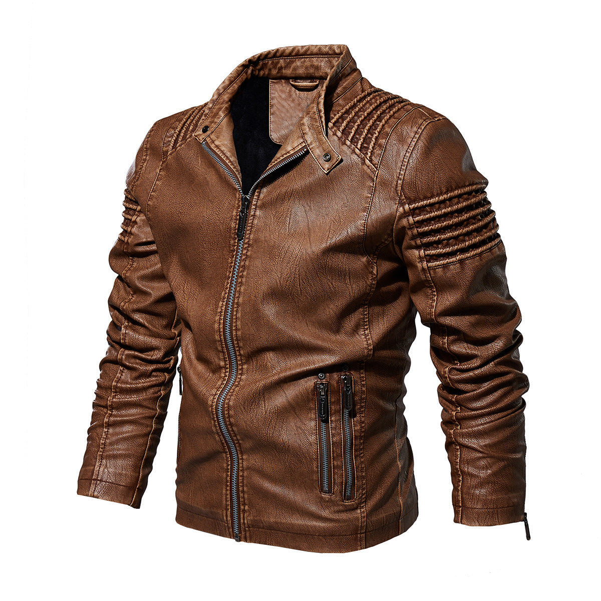 Lederjacke Herren Mit Strukturierten Schultern Elegant Schwarz