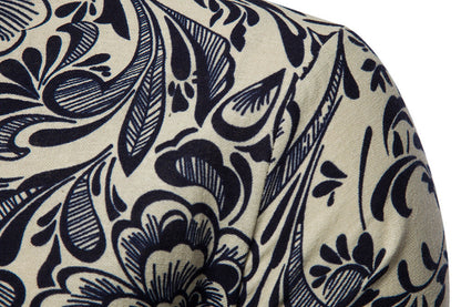 Herren Hemd Kurzarm Modern Floralmuster Stehkragen