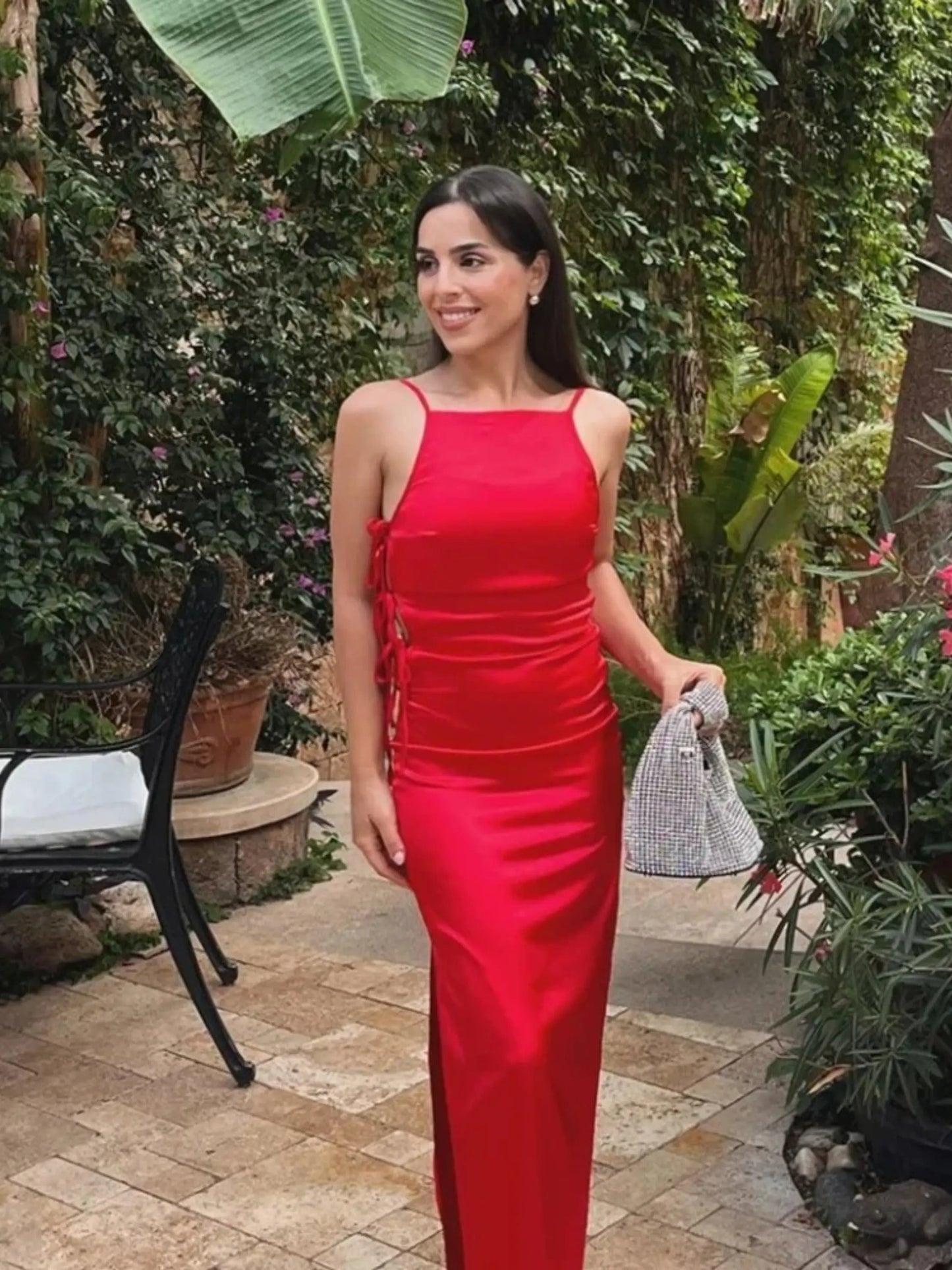 Rotes Maxikleid mit Schnürung Frauenkleid Sommer