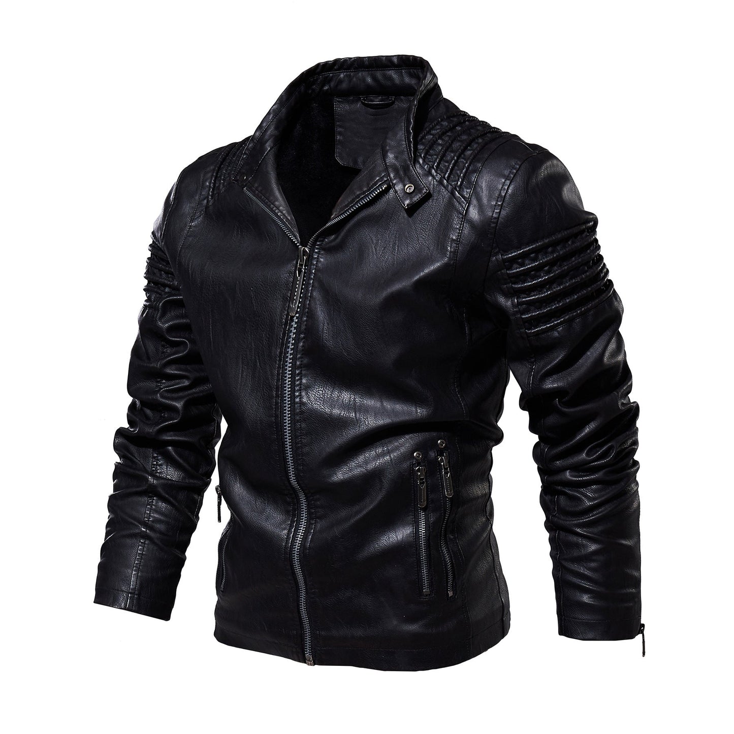 Lederjacke Herren Mit Strukturierten Schultern Elegant Schwarz