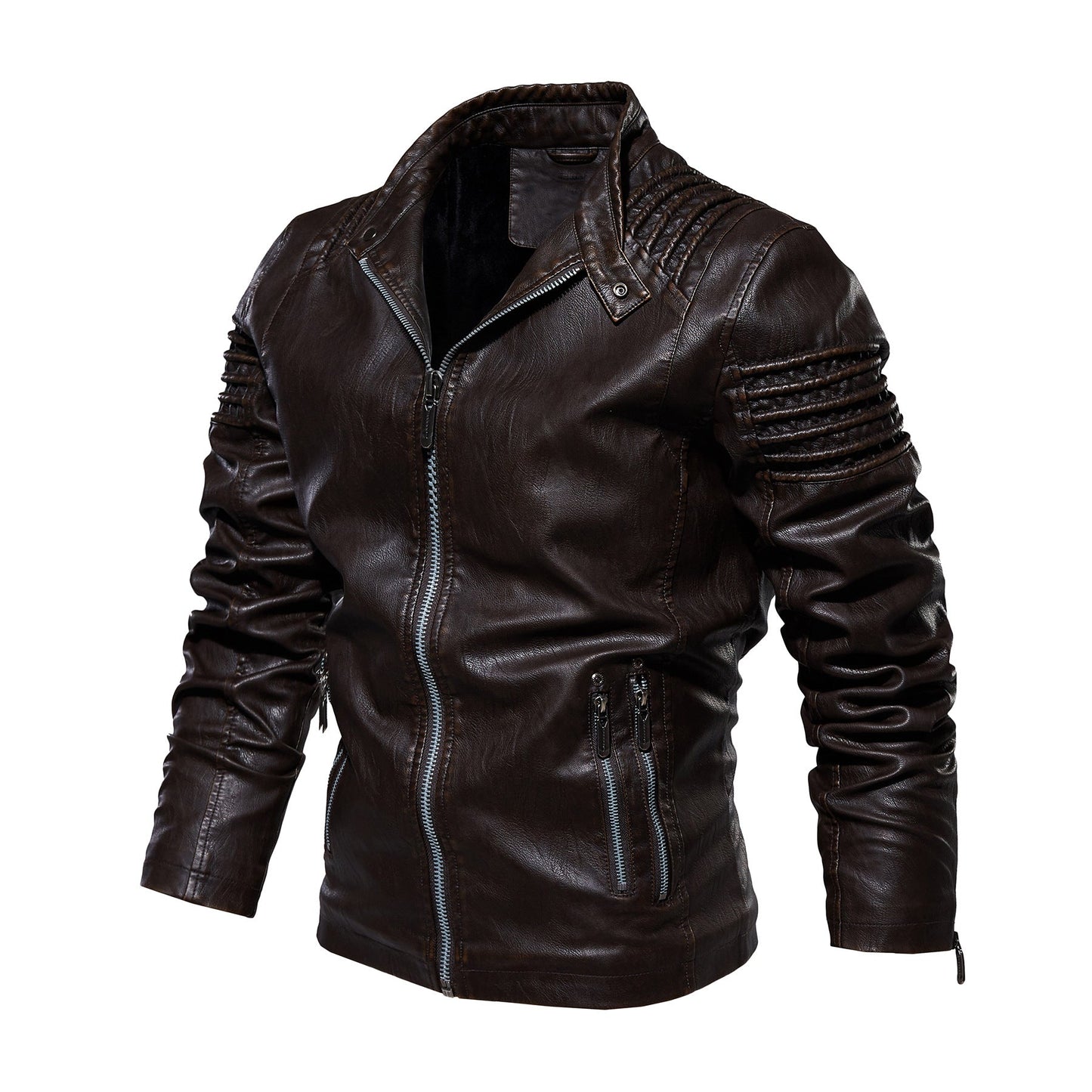 Lederjacke Herren Mit Strukturierten Schultern Elegant Schwarz