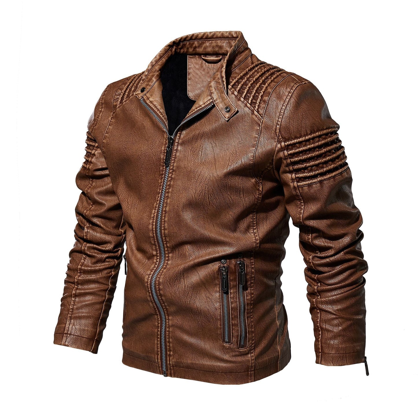 Lederjacke Herren Mit Strukturierten Schultern Elegant Schwarz - BerlinGlamour