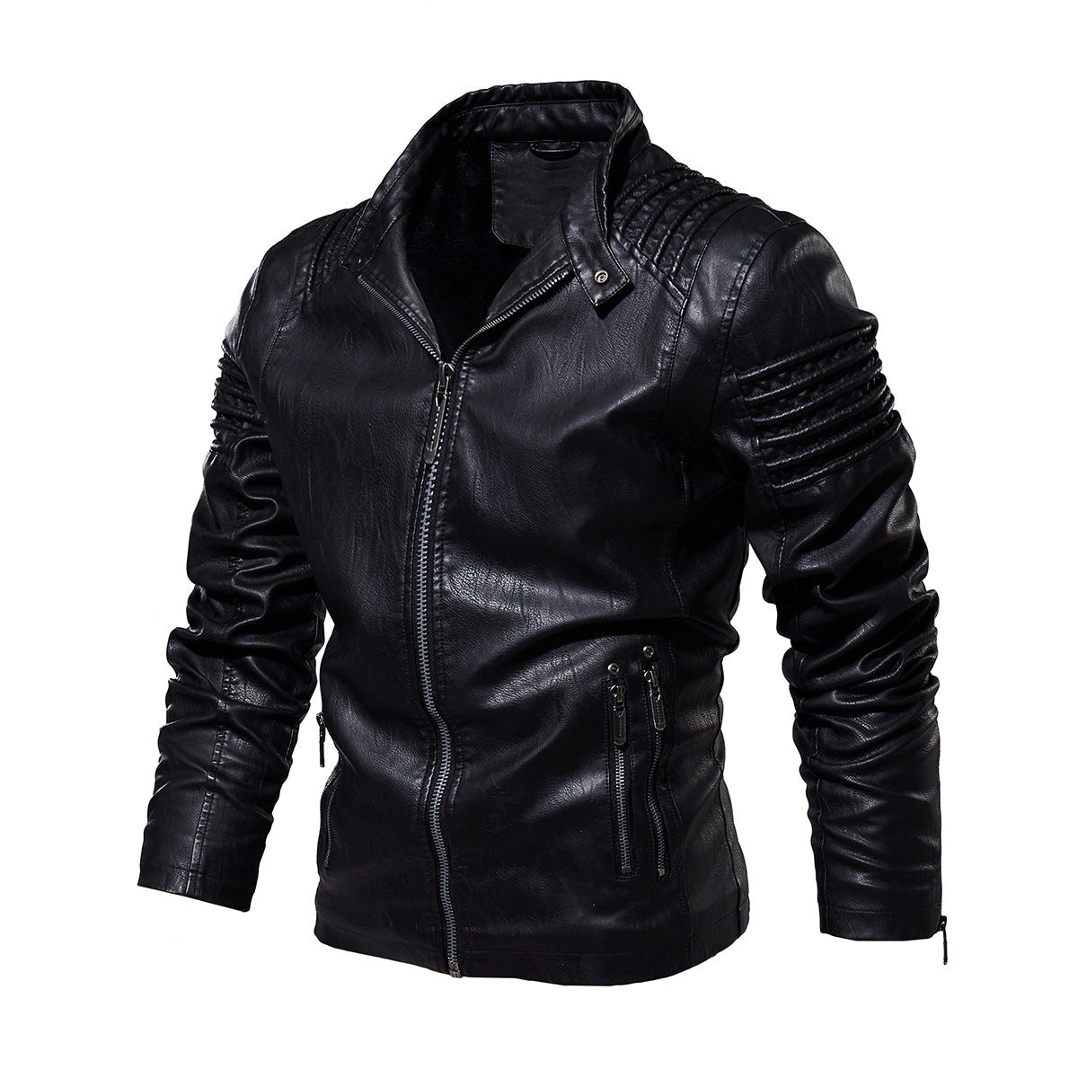 Lederjacke Herren Mit Strukturierten Schultern Elegant Schwarz