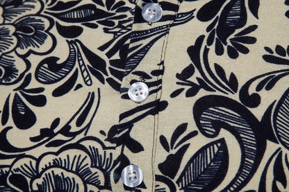 Herren Hemd Kurzarm Modern Floralmuster Stehkragen