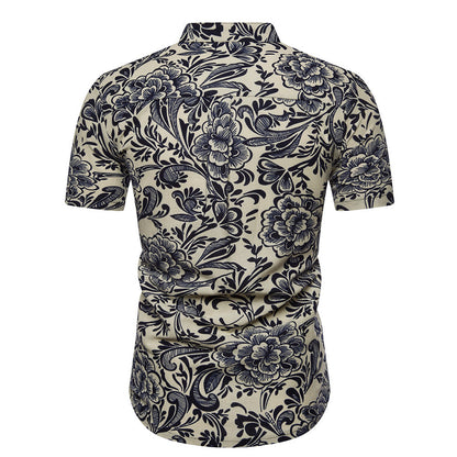 Herren Hemd Kurzarm Modern Floralmuster Stehkragen