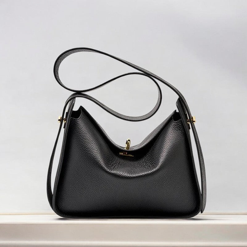 Elegante Ledertasche Damen Schultertasche Leder Schwarz Gold - BerlinGlamour