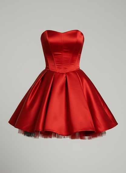 Rotes Minikleid Partykleid Strapless mit Schleife