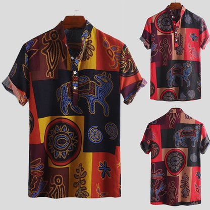 Herren Kurzarmhemd Ethno Print Modisch - BerlinGlamour