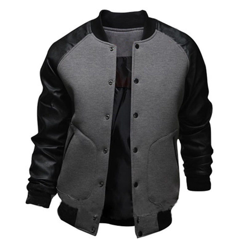 Herren Bomberjacke Leder Ärmel Modern Schnell Verschlossen
