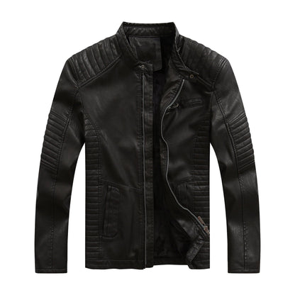 Herren Lederjacke Bikerstil Kunstleder Steppnaht Schwarz