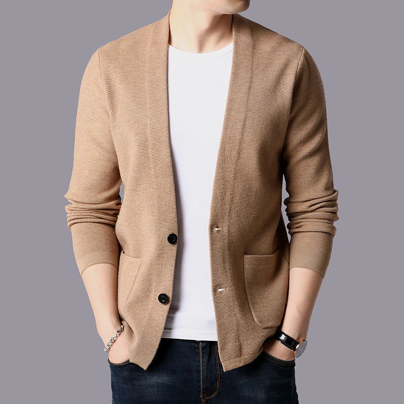 Herren Strickjacke Modern mit Taschen V-Ausschnitt Elegante