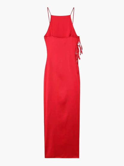 Rotes Maxikleid mit Schnürung Frauenkleid Sommer