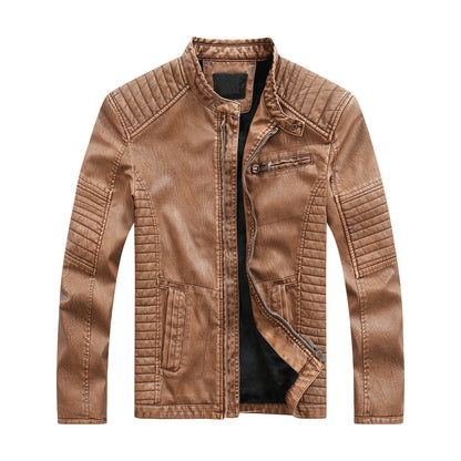Herren Lederjacke Bikerstil Kunstleder Steppnaht Schwarz