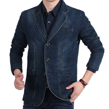 Moderner Denim Blazer Herren Jacke Slim Fit