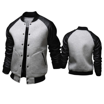 Herren Bomberjacke Leder Ärmel Modern Schnell Verschlossen
