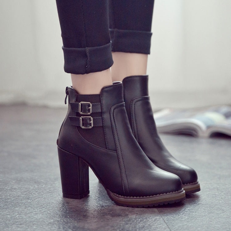 Damen Stiefel Ankle Boots Robust Schnalle Blockabsatz - BerlinGlamour