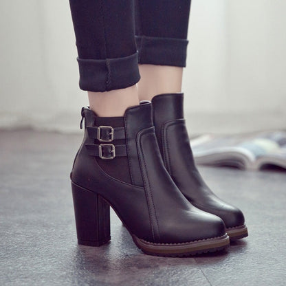 Damen Stiefel Ankle Boots Robust Schnalle Blockabsatz - BerlinGlamour