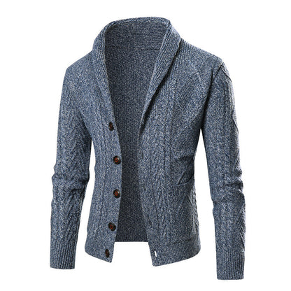 Herren Strickjacke Modern Zopfmuster Schalkragen Elegant