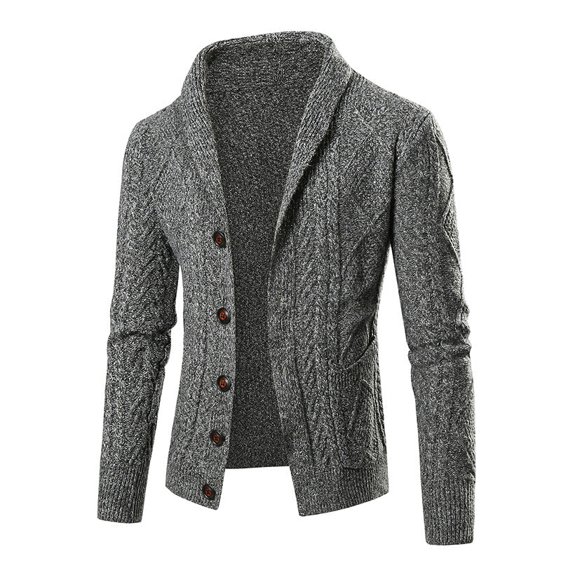 Herren Strickjacke Modern Zopfmuster Schalkragen Elegant