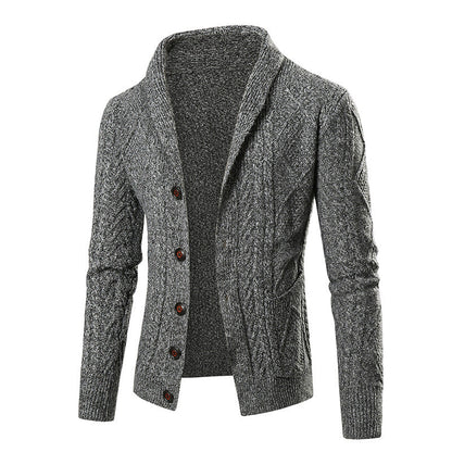 Herren Strickjacke Modern Zopfmuster Schalkragen Elegant