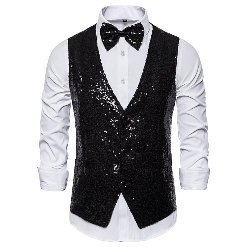 Herren Paillettenweste Glitzer mit Fliegenband Elegant