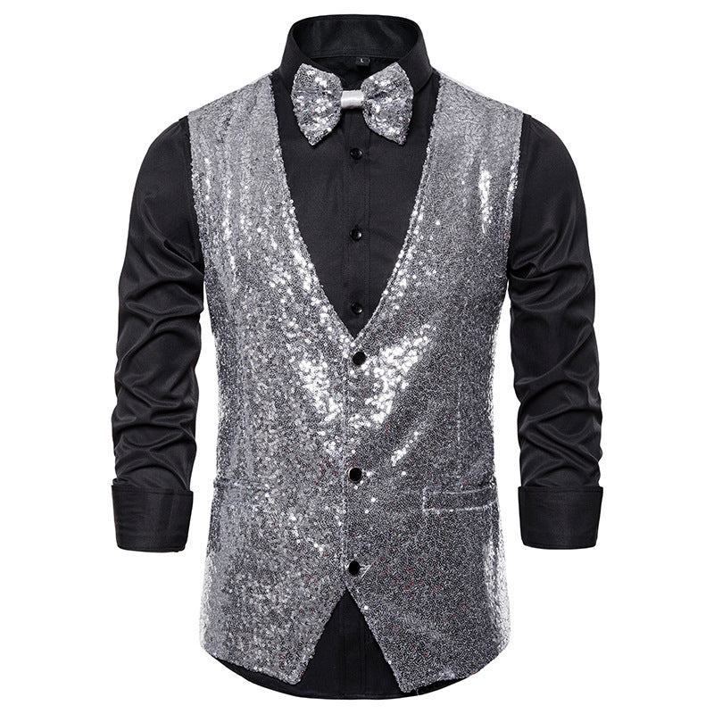 Herren Paillettenweste Glitzer mit Fliegenband Elegant