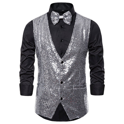 Herren Paillettenweste Glitzer mit Fliegenband Elegant