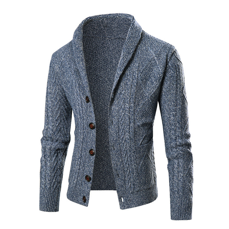 Herren Strickjacke Modern Zopfmuster Schalkragen Elegant