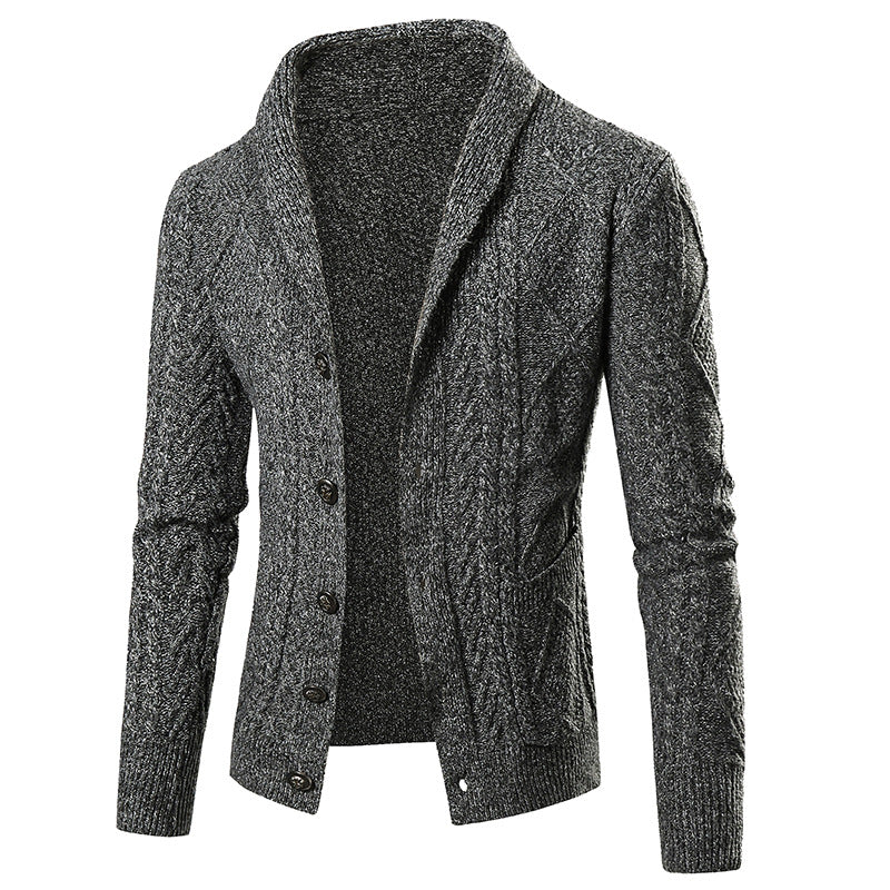 Herren Strickjacke Modern Zopfmuster Schalkragen Elegant
