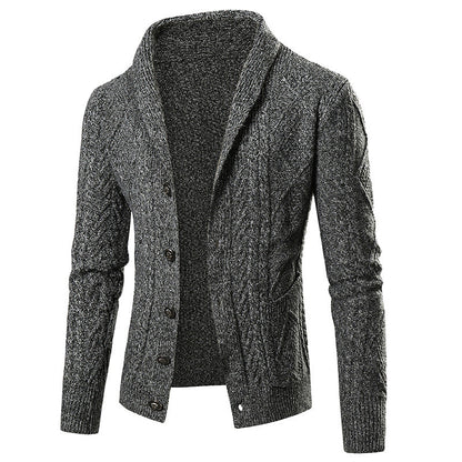 Herren Strickjacke Modern Zopfmuster Schalkragen Elegant