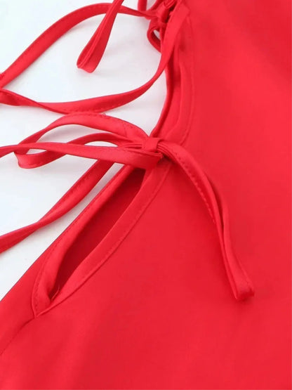 Rotes Maxikleid mit Schnürung Frauenkleid Sommer