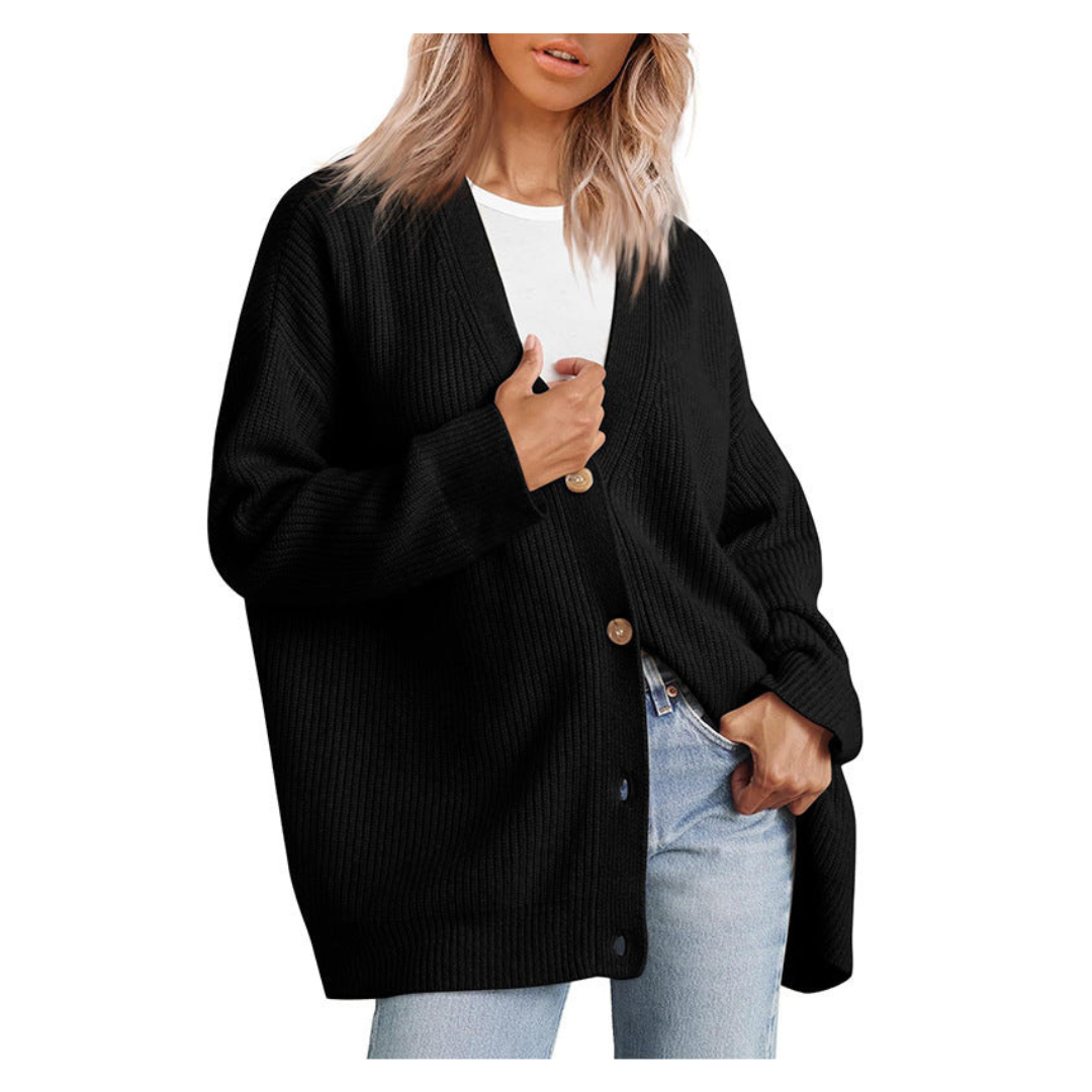Große Strickjacke Damen Übergroß Knöpfe Modisch