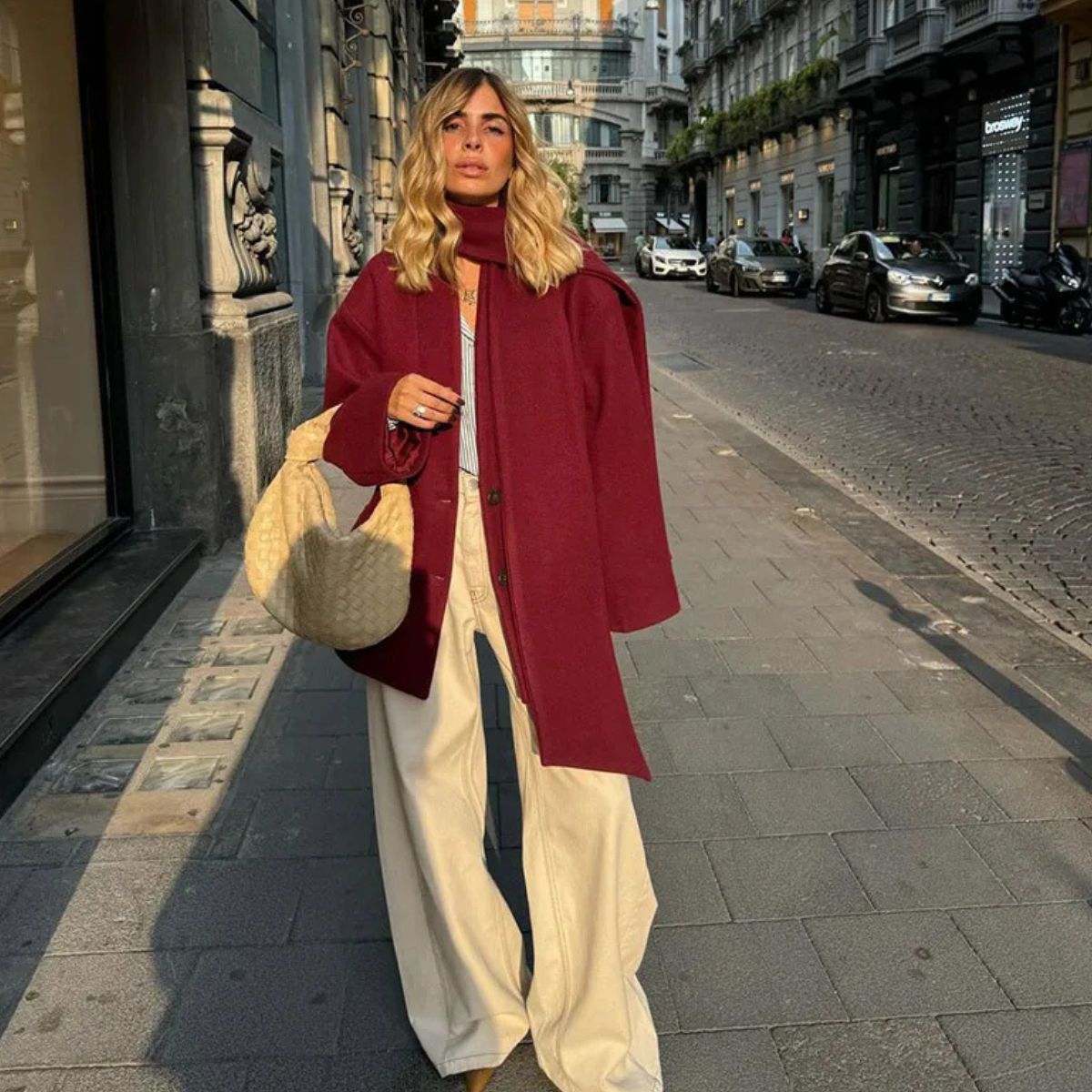 Kurzmantel Damen Rot Modern mit Schal