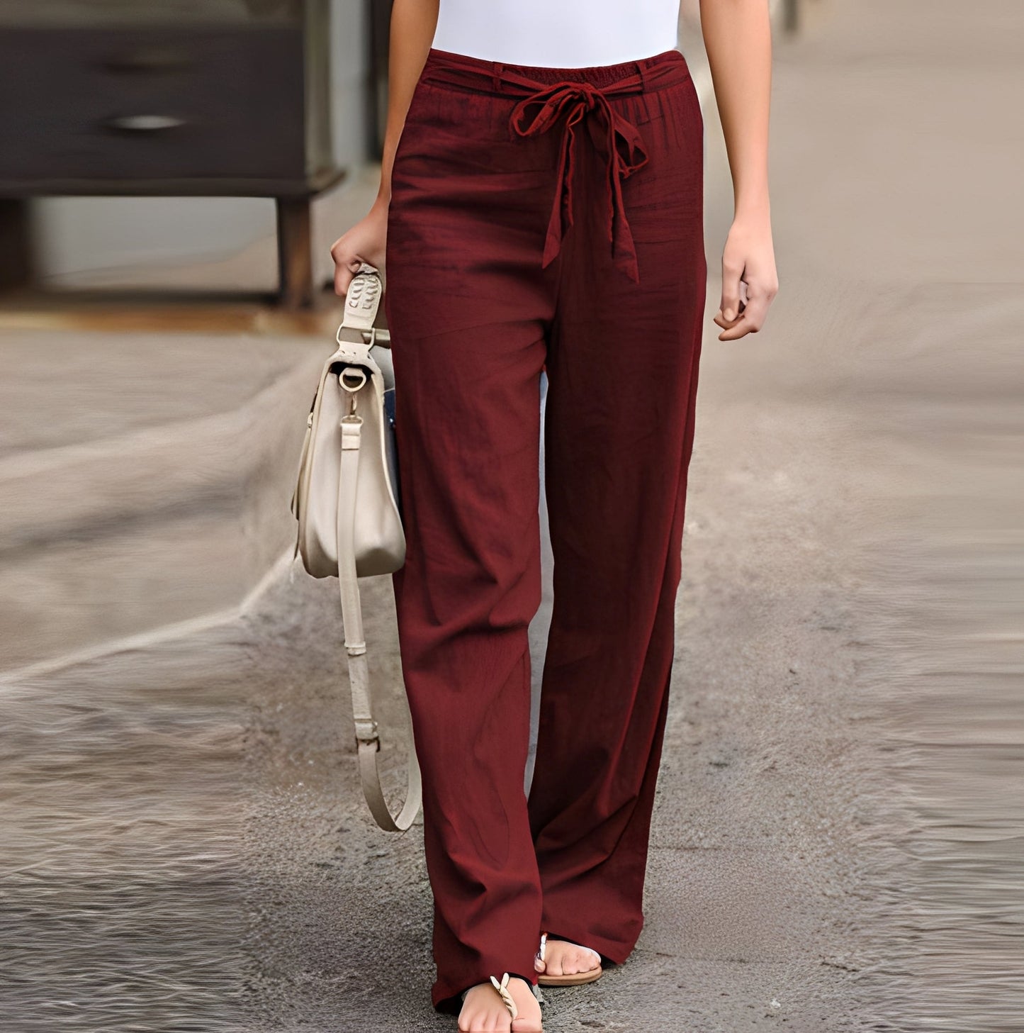 Elastische Damen Hose mit Weitem Bein und Komfortbund