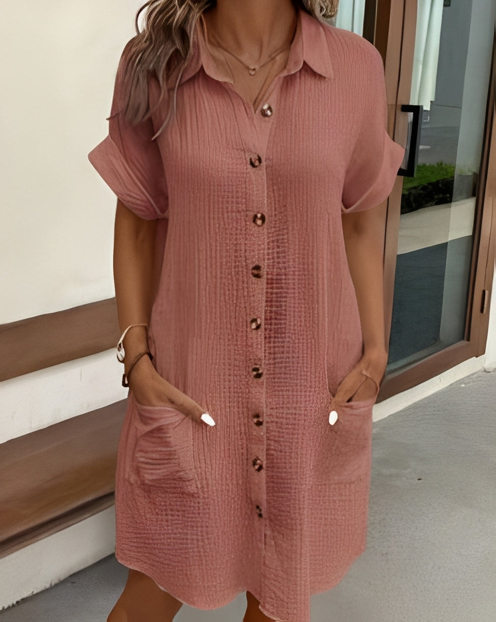 Damen Hemdkleid Elegantes Einreihiges Kleid