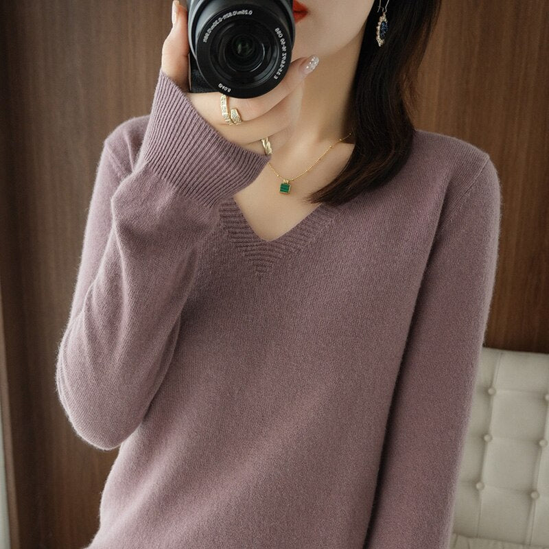 V-Ausschnitt Pullover Damen Modern Trendy
