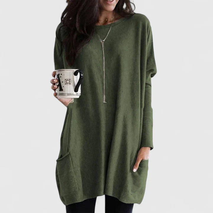 Damen Tunikakleid Lässig Langarm Sommerkleid