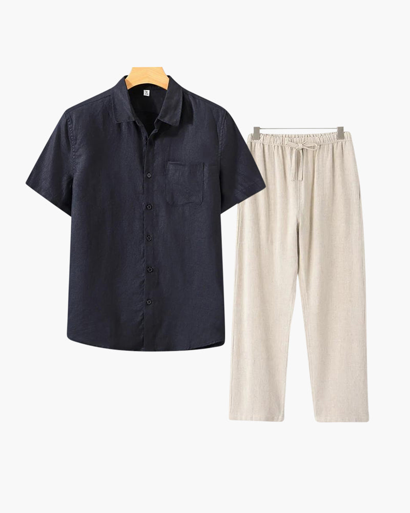 Herren Leinen-Anzug Kurzarm Sommer Set Modern