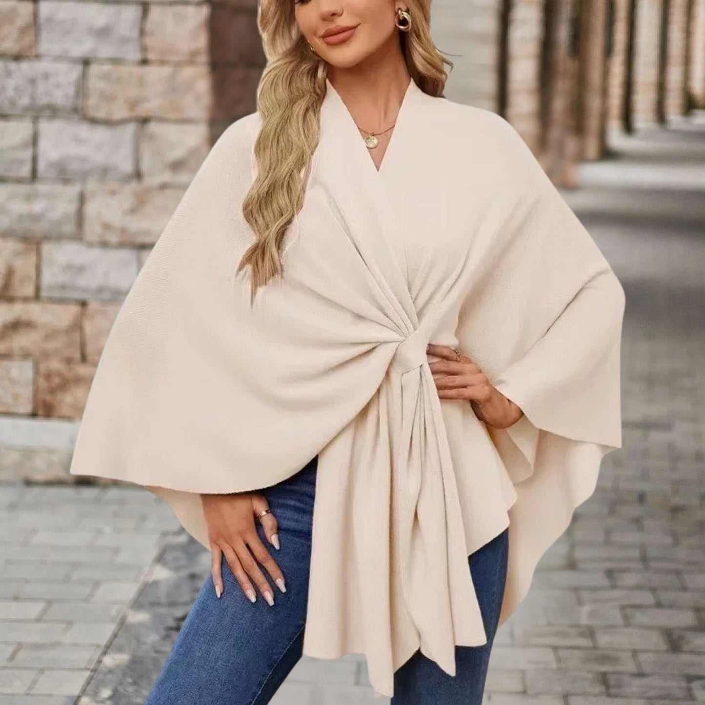 Damen Oberteil Cape Style mit Vordere Knoten Detail