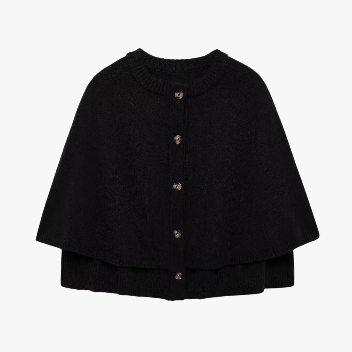 Strick-Cape mit Knöpfen und Gerafftem Saum Frauen