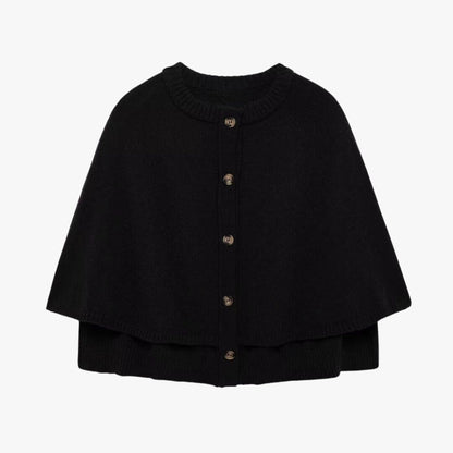 Strick-Cape mit Knöpfen und Gerafftem Saum Frauen