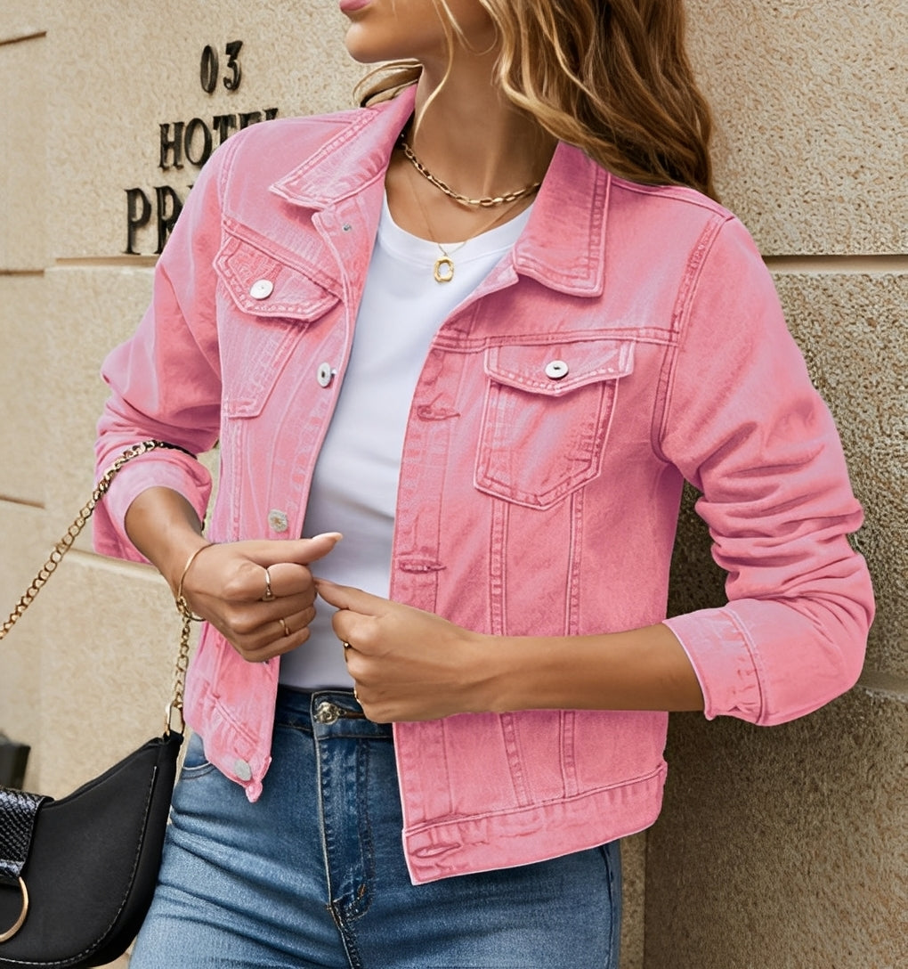Jeansjacke Damen Modern Reverskragen Blau