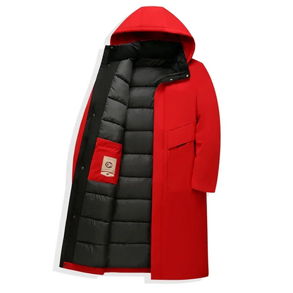 Herren Wintermantel Lang mit Kapuze Steppmantel Schwarz