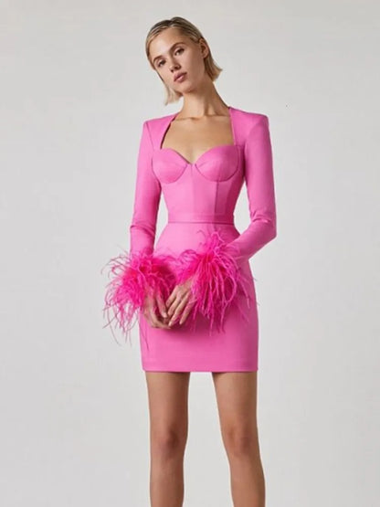 Kleid Minikleid Elegant Federdetails Damenkleid