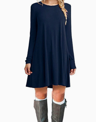 Lässiges Damenkleid V-Ausschnitt Asymmetrisch Langärmlig