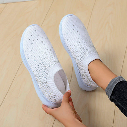 Damen Sneaker Strass Schuhe Elastisch Rutschfest