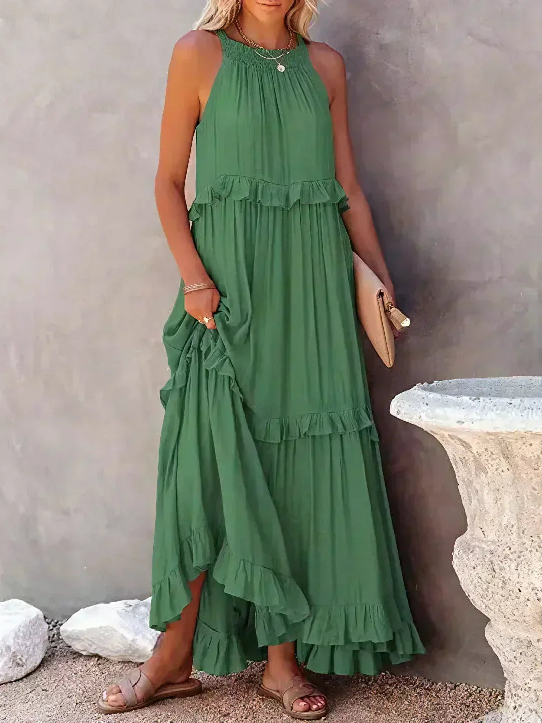 Sommer Maxikleid mit Volants Neckholder Damenkleid